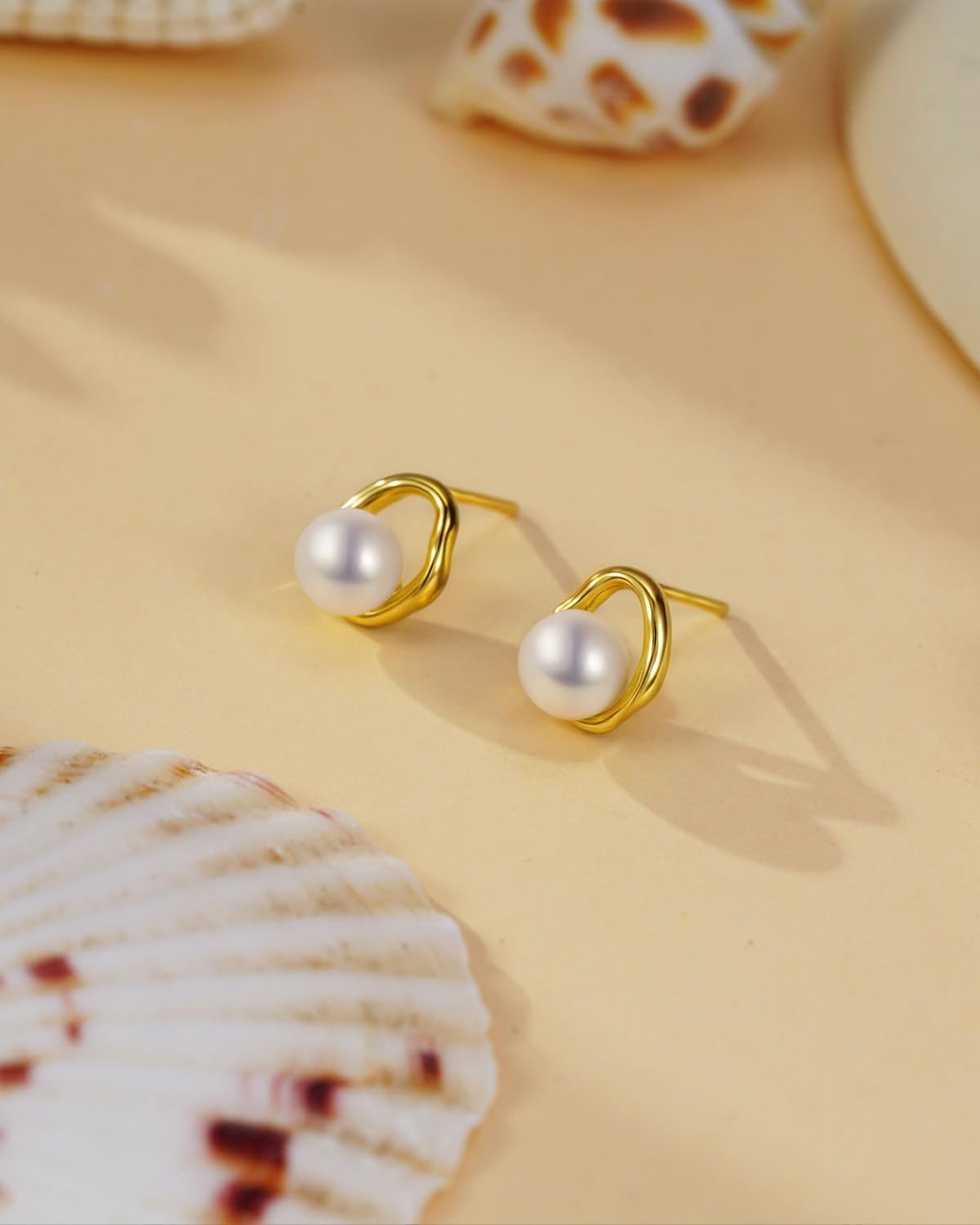 Pearl Stud Earrings for Women, 14K Gold & Sterling Silver Plated Hypoallergenic CZ Earrings, Flower Freshwater Pearl Jewelry Gift for Mom Wife Girlfriend, Christmas Birthday Anniversary Love for Her