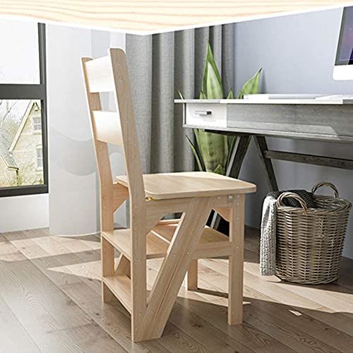 Échelle pliante multifonctionnelle en bois marron avec marches larges - 8
