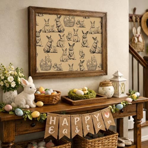 Wikadlik Kraft-Oster-Geschenkpapierrolle mit Schnittlinien auf der Rückseite - Häschen-Küken-Muster Geschenkpapier für festliche Bastelarbeiten und Dekorationen - 43 cm x 10 m