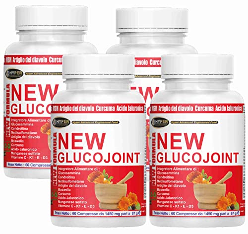Hyper Integratore per Articolazioni, Cartilagine ed Ossa Glucojoint | con Glucosamina Condrotina MSM, Artiglio del Diavolo Forte e Acido Ialuronico | 4x60 Compresse Made in Italy