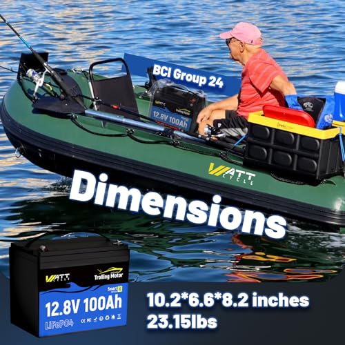 Image of WattCycle 12V 100Ah LiFePO4 Battery, Group 24 Lightweight Lithium Battery with 120A Smart BMS, IP67 Waterproof, Bluetooth Monitoring Battery for RV, Boat, Solar, Off-Grid Backup Power