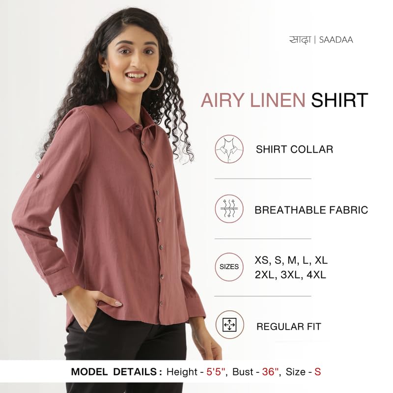 Image of SAADAA Airy Linen Shirt | Solid Regular Fit Casual Shirts Stylish for Women
