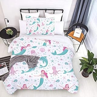 DJDEA Unicorn Single Duvet Cover Set Rainbow Pink Bedding Set for Kids Girls Cute Microfibre Quilt Cover with 1 Envelope Pillowcase(50 * 75cm)
