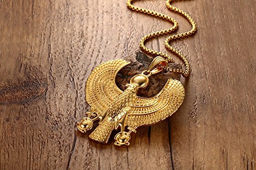 JAJAFOOK Mens Stainless Steel Egyptian Horus Bird Pendant Necklace,24" inches Chain4