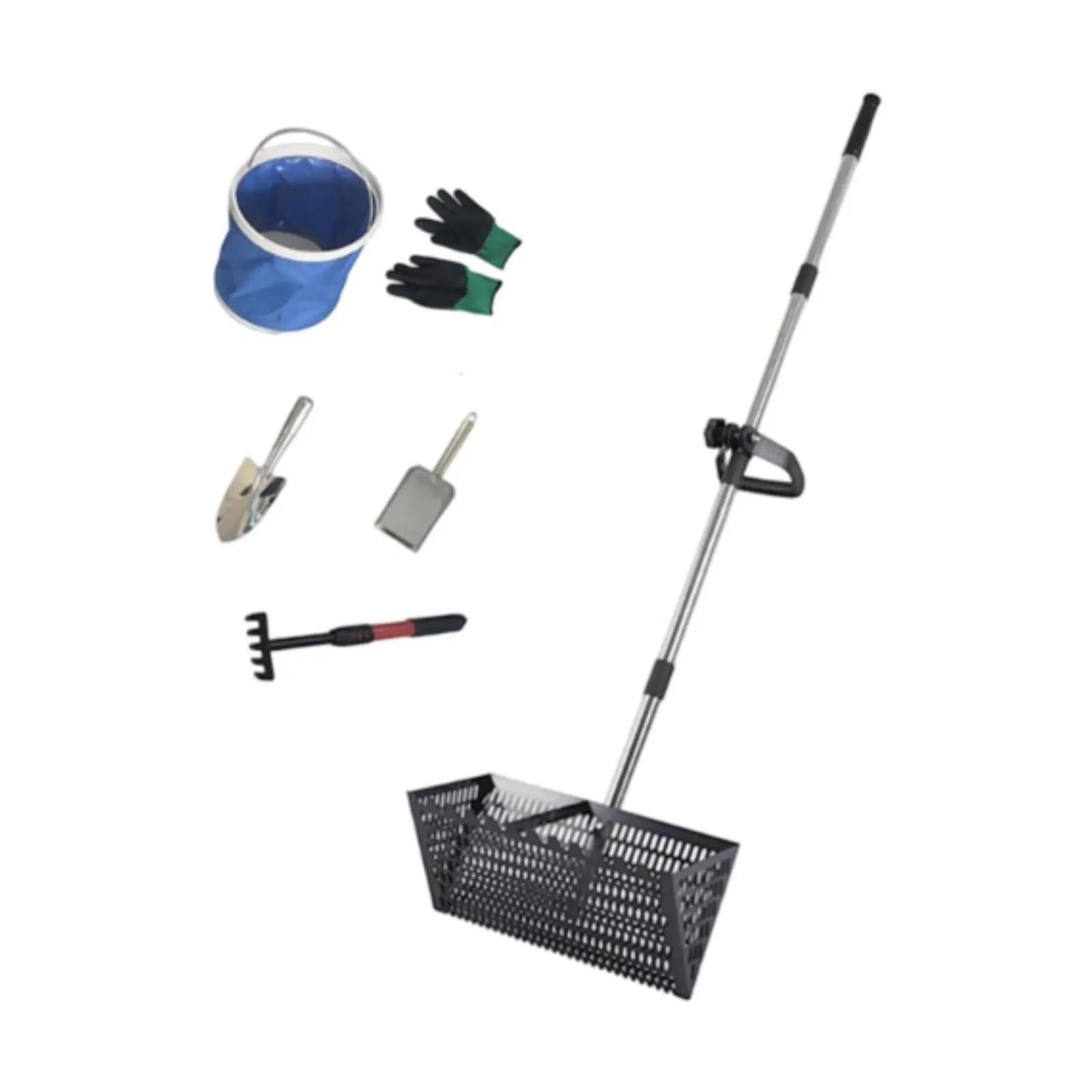 Rastrillo per pulci di sabbia Rastrello for sabbia, setaccio da spiaggia, manico telescopico, facile pulire, acciaio al carbonio, multifunzionale, comodo, grande, paletta for animali domestici(Black)