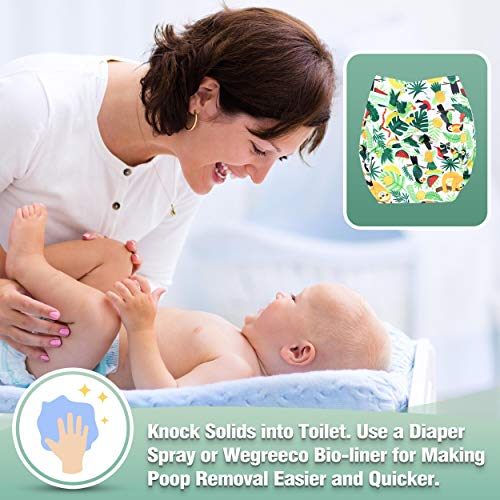 Image of wegreeco Cloth Diapers 6 Pack with 6 Inserts & 1 Wet Bag, Washable Cloth Diapers for Babies, One Size Adjustable Reusable (Fruits, Animals)