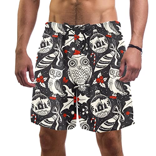 Maillot de bain homme Noël imprimé hiboux short de plage confortable