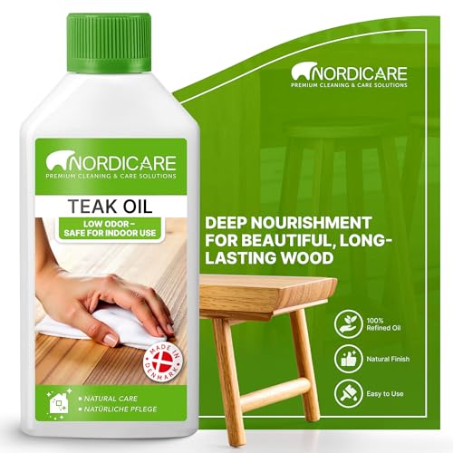 Nordicare Teak Oil (525 ml) - Wood Oil for the Entire Indoor Area - Revives the Original Color of Wood - Premium Teak Oil Wood Care Oil with Stain Protection - Natural Silk Matt Finish-Made in Denmark