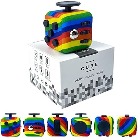 ZCOINS Rainbow Fidget Cube with 6 Sides Stress Relief Fiddle Toys Autism Sensory Toys Fidget Toys for Adults and Kids Cover