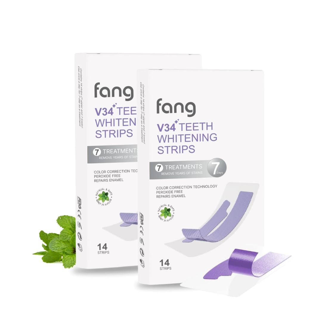 Fang V34 Teeth Whitening Strips | Whitening for Sensitive Teeth | Powered by PAP+ & Hydroxyapatite | Removes Tea, Coffee & Smoking Stains | Strengthens & Whitens | Pack of 2 (14 Treatments)