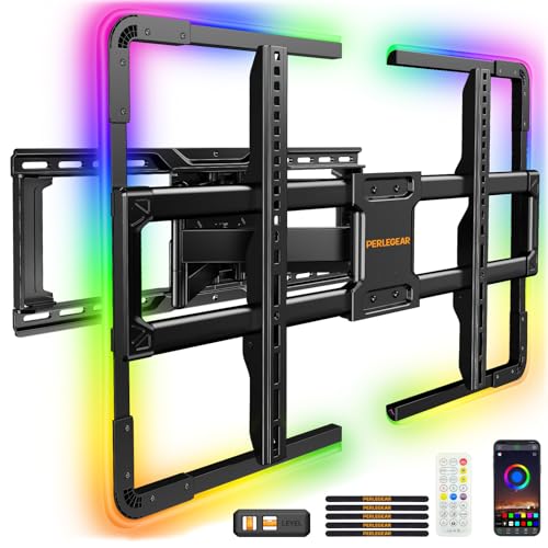 Perlegear AuraFrame Pre-Assembled TV Wall Mount with LED Light for 4290 TVs up to 150 lbs Full Motion Wall Mount Tilt Swivel & Extension TV Backlights with Music Sync Max VESA 600 x 400mm