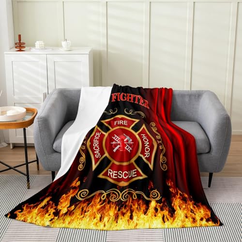 Castle Fairy Boys Firefighter Fuzzy Blanket Fire Honor Rescue Flannel Fleece Throw Blanket for Sofa Couch Fireman Burning Flame Ultra Soft Bed Blanket Red Black Blanket 90
