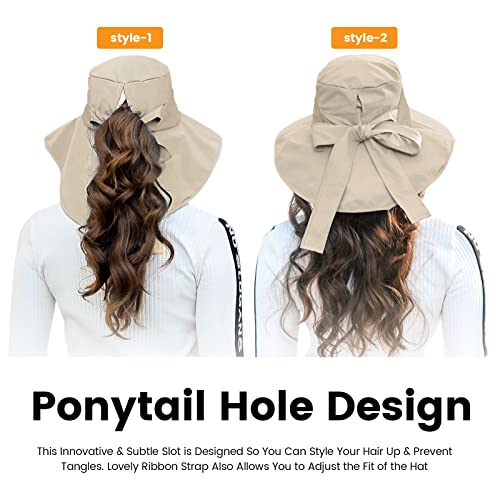 Sun Hats For Women Foldable Flap Cover Upf 50+ Uv Protective Wide Brim Bucket Sun Hat Khaki #TOP2