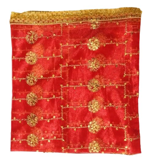 Lakshmi Maa Collection MATA Ki Chunri with Sitara Design (Red-) -2.25 Meters Long