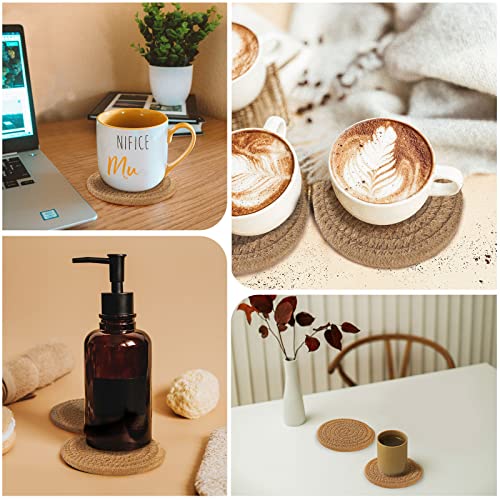 GeeRic 6 Pcs Bar Coasters for Drinks, Handmade Braided Woven Drink Coaster Set, Beermat Beverage Coaster 4.3” Non Slip Coasters, Flaxen - Thumbnail 7