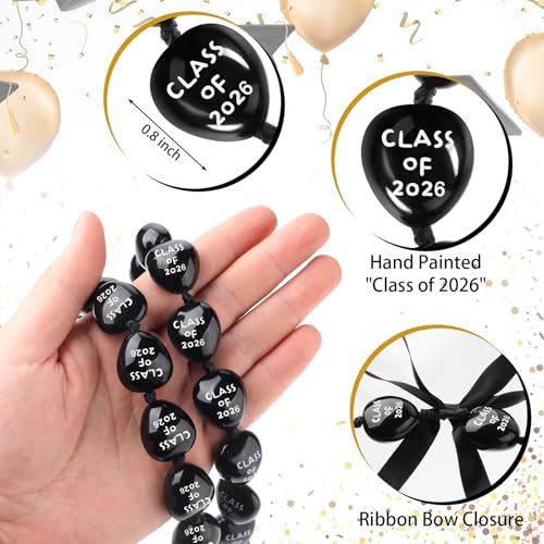 Junkin 2 Pcs Graduation Leis Class of 2026, 47 Inch Double Braided Ribbon Lei & 35 Inch Kukui Nut Necklace, Hawaiian Jewelry for Graduation Ceremony Party Gifts(Black, Red) by Junkin - Used condition - Image 3