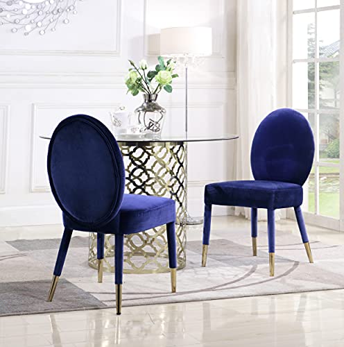 Iconic Home Leverett Dining Chair Upholstered Oval Back Armless Design Velvet Wrapped Wood Gold Tone Metal Tipped Legs (Set of 2) Modern Contemporary, Navy by Iconic Home - Used condition - US$74.88