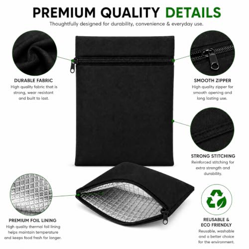 Image of Insulated Lunch Pouch for Office, School & Travel | Thermal Tiffin Bag with Aluminium Foil Lining | Leakproof, Lightweight & Reusable Lunch Organizer for Men, Women & Kids (Black)