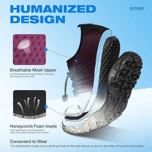 Image of SIMARI Water Shoes for Women Men - Barefoot Quick-Dry Aqua Socks | Lightweight Swim Shoes for Surfing, Swimming, Beach Sports, Kayaking, Diving | Non-Slip Design