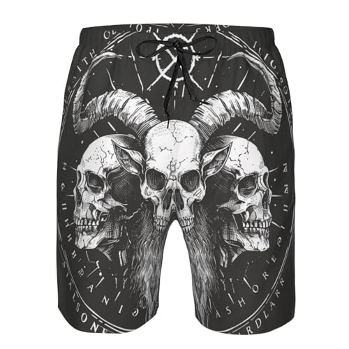 Men's Quick Dry Swim Shorts Demon Skulls Magic Satan Hell 666 Mystical Gothic Black Beach Trunks with Pockets3