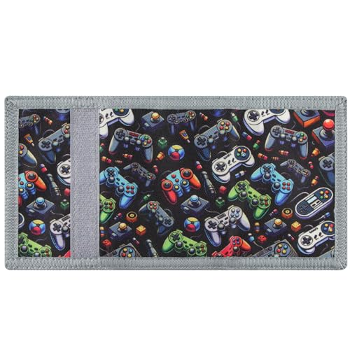 Image of Kids Wallet for Boys Girls Teens Trifold, Canvas Toddler Wallet for Boys, Cute Zipper Wallets Youth with Coin Pocket Card Holders, Novelty Wallets for Childrens Birthday Gifts, Joystick1,