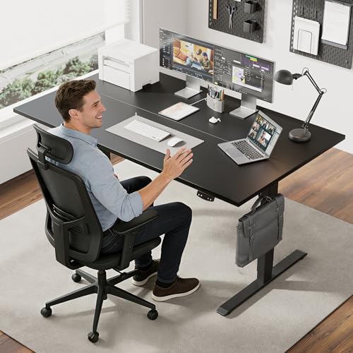 Image of Agilestic Electric Standing Desk, 55 x 28 Inches Height Adjustable Desk, Sit Stand up for Work Office Home, Ergonomic Rising Computer Table with Memory Preset, Black