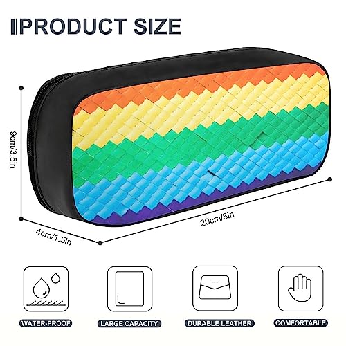 Fionel Textured-Rainbow Pu Leather Quad Pen Case Zipper Pencil Pouch Holder For Pens Case Office Storage Box Organizer Pen Bag(8×1.5×3.5 In) #TOP1