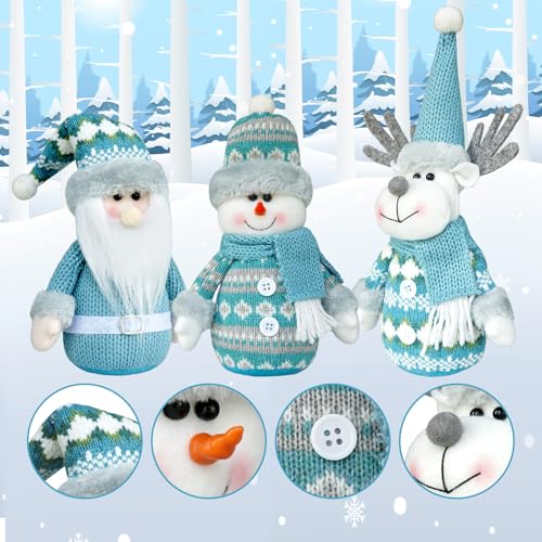 CRCZK Conjunto de pelúcia azul para decoração de Natal, pacote com 3, Papai Noel, boneco de neve e r
