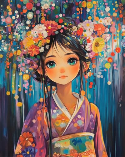 Kit broderie de perles femme japonaise animée toile 9CT facile sans fatigue
