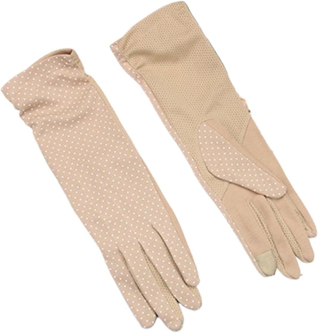 Women's Touch Screen Anti-Skid Sunscreen Breathable Driving Gloves Long Cycling Printing Polka dot