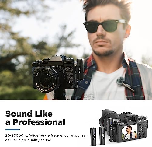 Boya BOYALINK Bezprzewodowy, dwukanałowy system mikrofonu wtykowego Lavalier, 2,4 GHz do smartfonów, lustrzanek cyfrowych, kamkorderów, tabletów, do filmów YouTube, vlogów, podcastów, Facebook, Tiktok