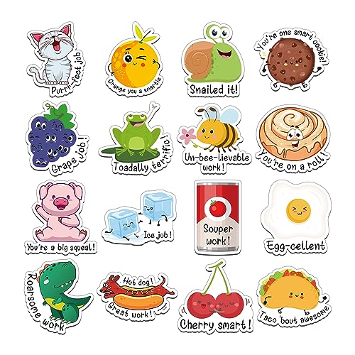 Copkim 16 Pcs Funny Puns Fridge Magnets Reward Refrigerator Magnets Cute Inspirational Magnetic Stickers for Whiteboard Supplies(Food and Animal)