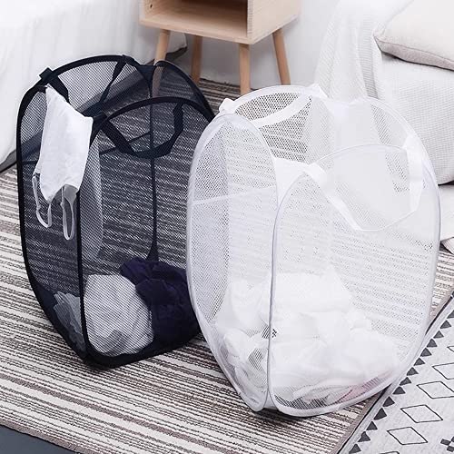 Image of BATTOO Deluxe Strong Mesh Pop up Laundry Hamper Basket with Side Pocket for Laundry Room, Bathroom, Kids Room, College Dorm or Travel Black+White