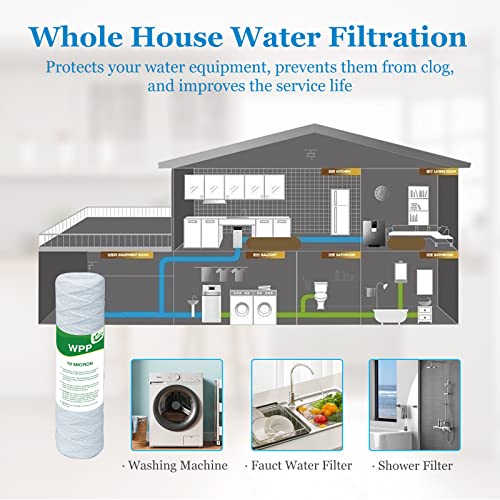 Vegebe 10 Micron String Wound Whole House Water Filter 10" X 2.5", 10-Inch Universal Sediment Pre-Filters For Well Water, Replacement Cartridge For Fxwsc, Cw-F, Cw-Mf, 1Ss, W5W, Ao-Wh-Pre-R2, 6-Pack #TOP6