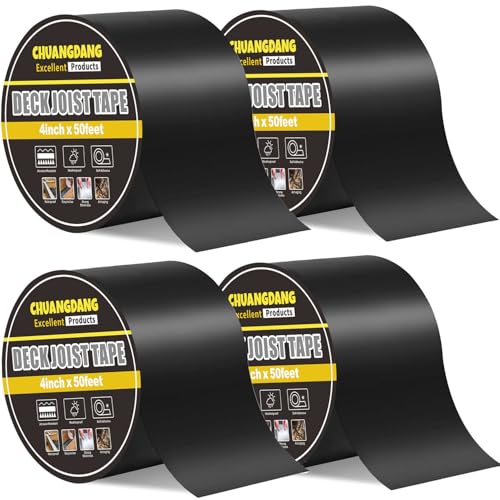 CHUANGDANG Black Joist Tape for Decking,0.7mmx4inx50ft,4-Pack,Anti-Corrosion,Weather-Resistant Butyl,Flashing Tape for Deck,Joist,Roofs Beams,RV,Doors,and Fences,Waterproof Butyl sealant Joist Tapes
