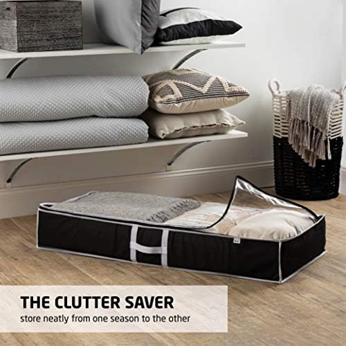Premium Underbed Storage Bag (2-Pack) Clothes Storage Boxes with Zips, Storage Bags for bedding, King Size Duvet, Linen, Pillow, Shoe - Non-Woven Under Bed Storage Box Organiser for Clothes