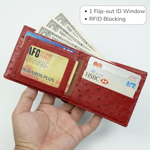 Image of HATA Men Leather Bifold Wallet RFID Blocking Front Pocket Exotic Billfold Handmade Gift For Birthday Wedding Anniversary Father's Day