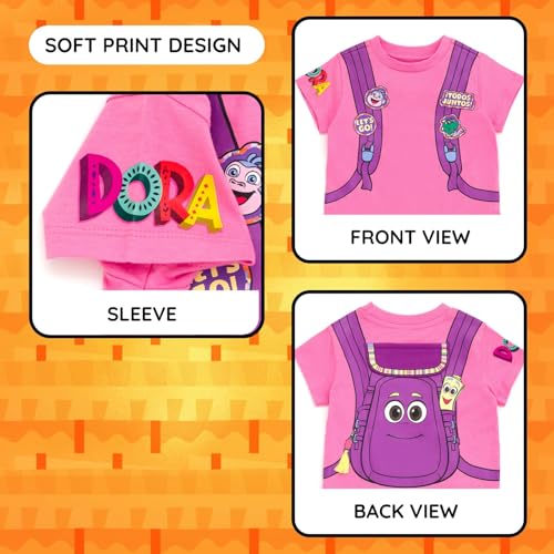 Image of DORA Nickelodeon Girls Cosplay T-Shirt & French Terry Shorts Outfit Set Toddler to Little Kid Sizes (2T - 7-8)