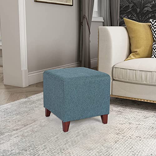 Joveco 16" Cube Ottoman Foot Stool Square Fabric Foot Rest Seat With Wood Legs (Blue) #TOP1