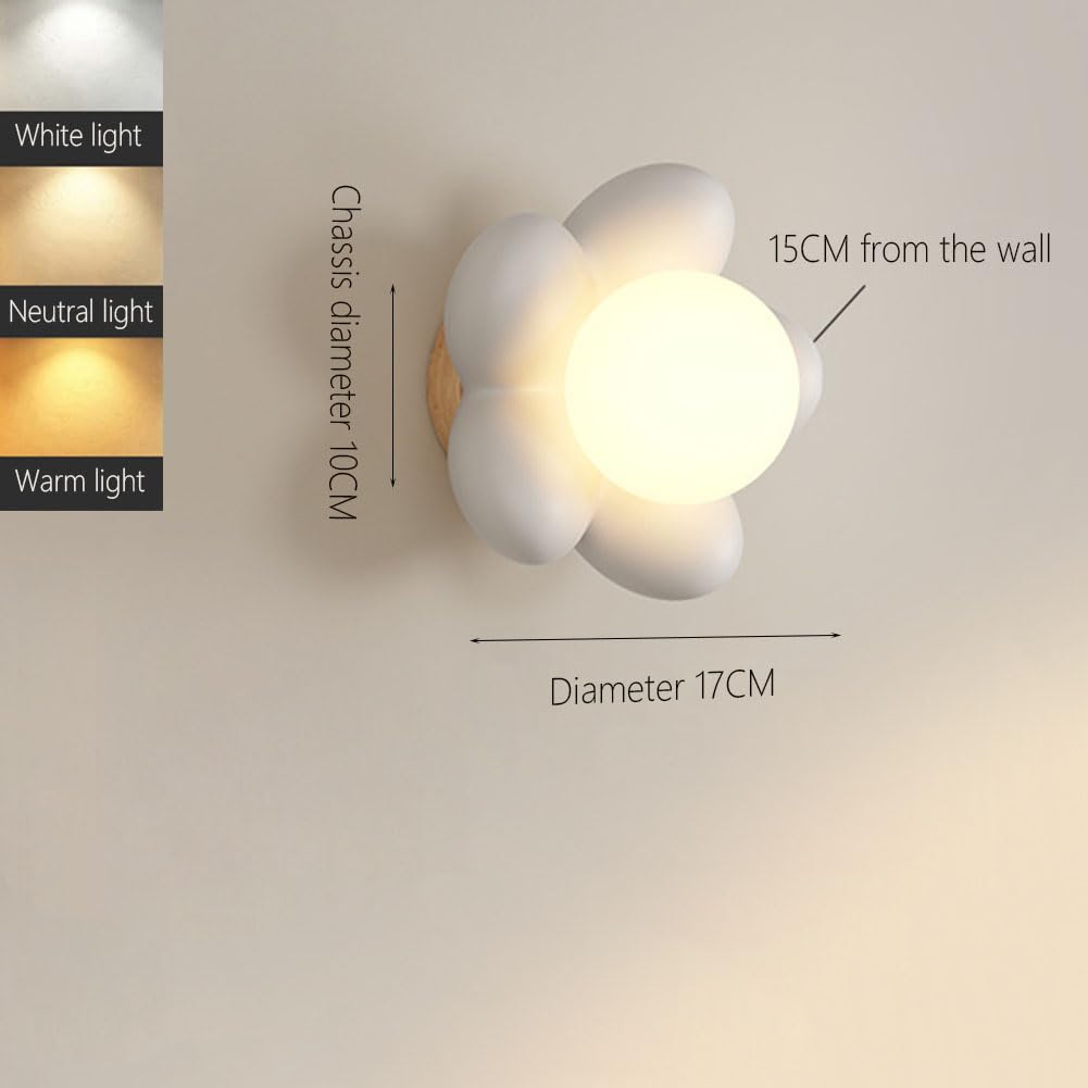 Applique LED per Interni da 15 W Lampada da Parete a Forma di Fiore 3 Colori Lampada da Comodino Luce da Parete Floreale Lampada da Notte per Bambini Illuminazione da Parete G9,Bianca