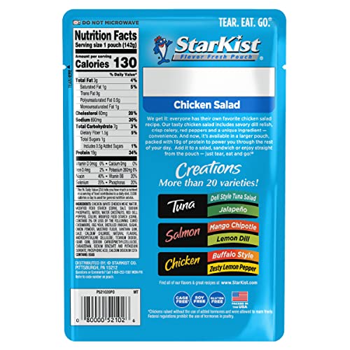 Image of StarKist Chicken Creations Chicken Salad, 5oz Pouch, 12-Pack | 19g Protein Per Serving, Fully Cooked White Meat, Gluten Free, Soy Free, Ready to Eat for Salad and Sandwiches