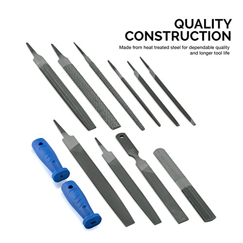 Neiko 00109A Metal File and Rasp Set | 12 Piece, 10, 8, and 6 Inch Extra Slim Flat, Half, Mill, and Round Files Set | Non Slip PVC Handle, Wood File | Heat Treated Carbon Steel Two Way File - Image 2