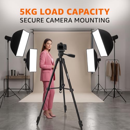 Image of Amazon Basics 60-Inch Aluminium Tripod for DSLR & Camera, 5kg Load Capacity, Portable Lightweight with 360 Ball Head, Clip Lock System & Carry Bag, for Photography & Video Recording