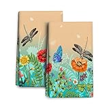 Wovoto Dragonfly Floral Kitchen Towel Decorative Set of 2 Soft Absorbent Hand Towels Spring Summer Kitchen Decor Bloom Flowers Tea Towels Farmhouse Dish Towels for Kitchen Drying Bathroom Home Decor