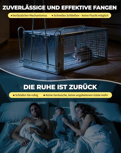 Akunsz 2X Rattenfalle Lebend Groß Lebendfalle Ratte XXL Mausefalle Lebend Rat Trap Käfig für Siebenschläfer Innen & Außen Silbern