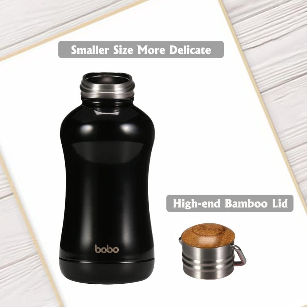 YOHKOH Mini Insulated Water Bottle With Bamboo Lid - 8.8oz Small Vacuum Insulated Water Bottle for Women Kids, 12 Hrs Hot & 24 Hrs Cold Stainless Steel Thermos Leak-Proof BPA-Free (8.8oz,Black) - Image 6