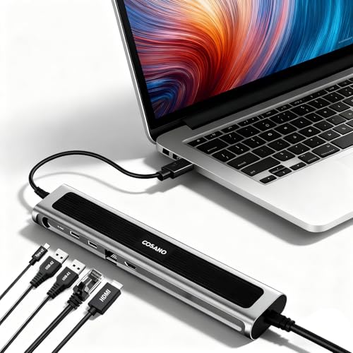 Laptop Docking Station, 100W Fast-Charging Universal All-in-one Docking Charging Station with Dual USB-C USB-A Hub 4K HDMI Ethernet Adjustable Cooling Stand 0.78LB Weight for PC Devices