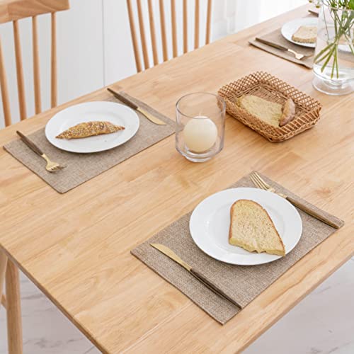 Demetex Linen Placemats Set Of 6 Heat Resistant Wipeable Cloth Table Place Mats For Dining Table Indoor Restaurants, 13 X 19 Inches, Linen #TOP2