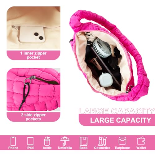 Image of Quilted Puffer Tote Bag Purse Puffy Crossbody Shoulder Bag,Lightweight Nylon Hobo Bag Puffer Carryall Bag for Women Girl