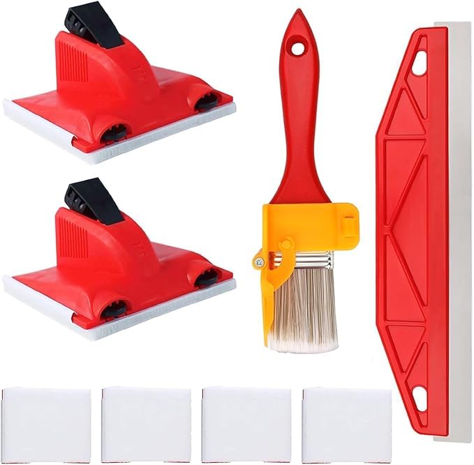 6 Piece Paint Edger Tool Set, Multifunctional Cutting in Tools for Painting with 2 Replacement Pads, 30.48 cm Paint Shield and Edging Brush for Wall Ceiling